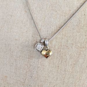 LAGOS Caviar 925 Necklace w. 18k/Pink Sapphire Reversible Heart + Diamond Charms